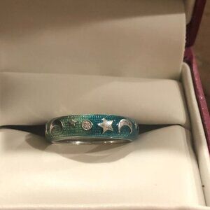 RETIRED 18K White Gold Green/Blue Enemel W Stars/Moon Hidalgo Ring